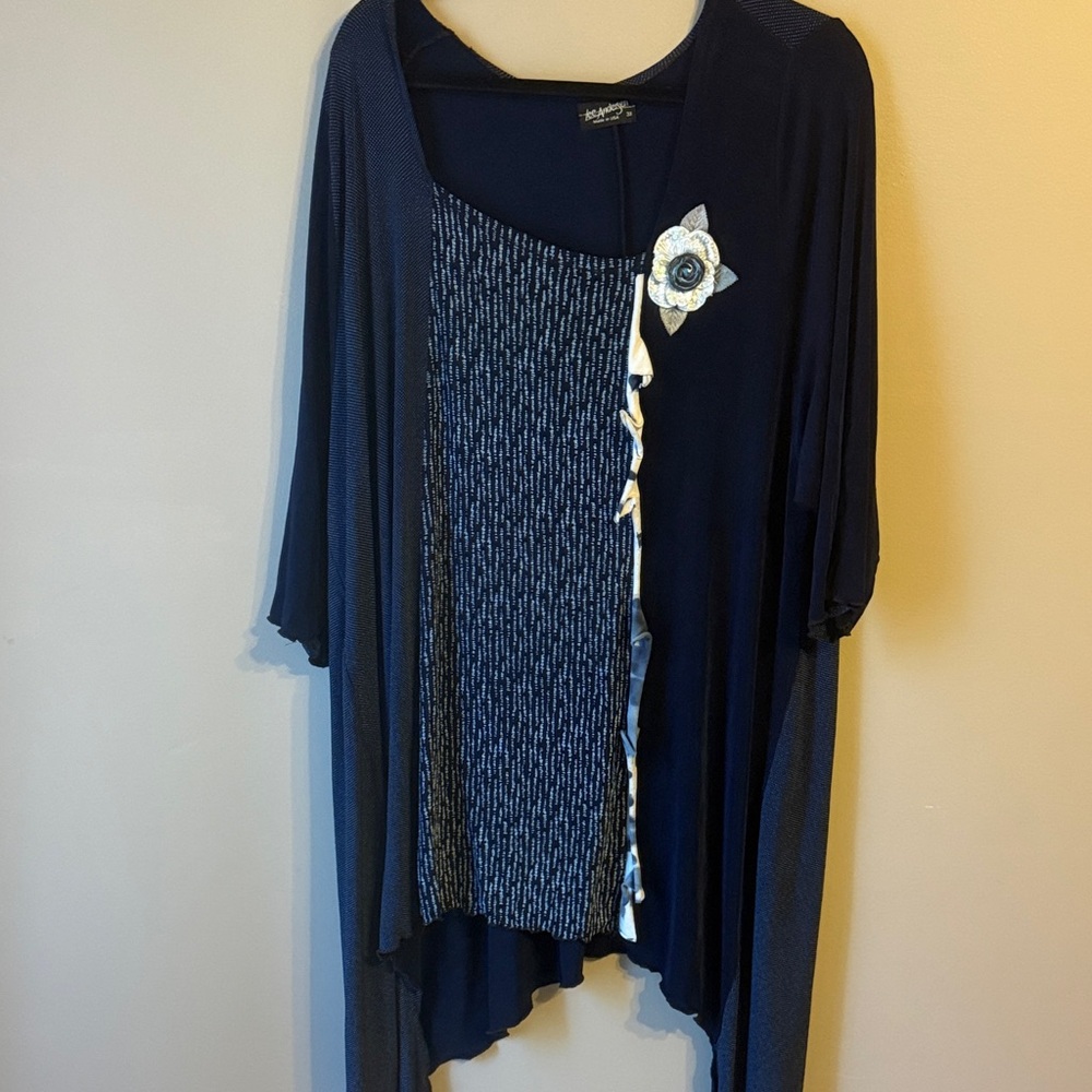 Vtg Lee Anderson Asymmetric Navy Blue/White Tunic. Boho. Size 3X